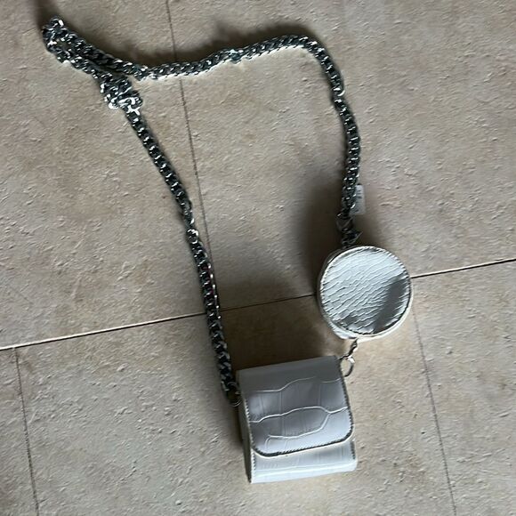 Tiny Light Blue Leather Crossbody Purse - 2 Small Attachments - NEW - Picture 2 of 5